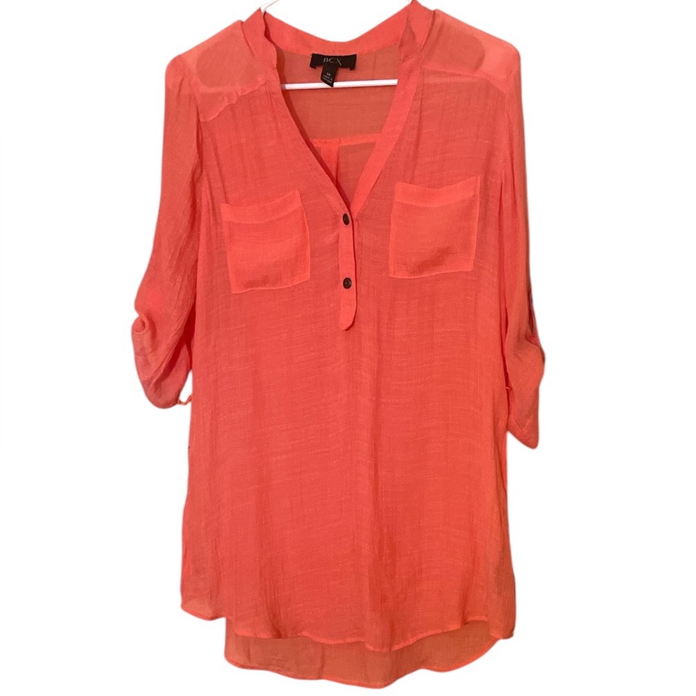 Women's Coral Button-Up Blouse